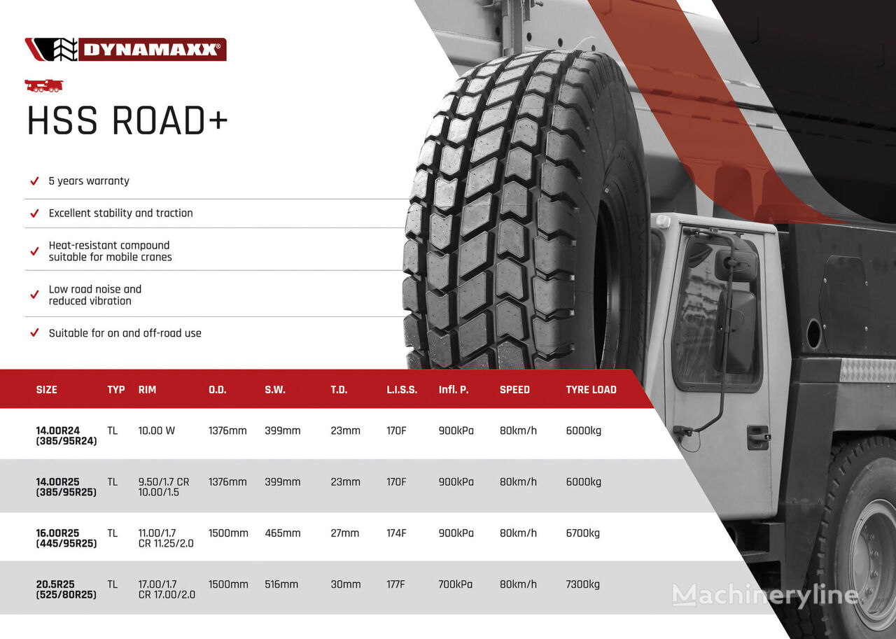 pneu pour grue mobile Dynamaxx 14.00R25 (385/95R25) HSS ROAD+ 170F TL neuf